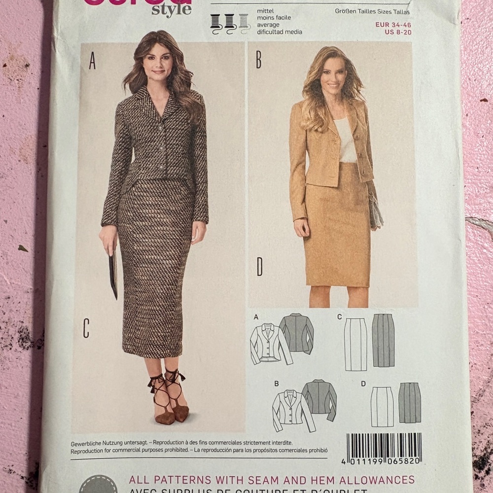 BN UNCUT BURDA 6582 JACKET VEST/ SKIRT BUSINESS SUITE SEWING PATTERN